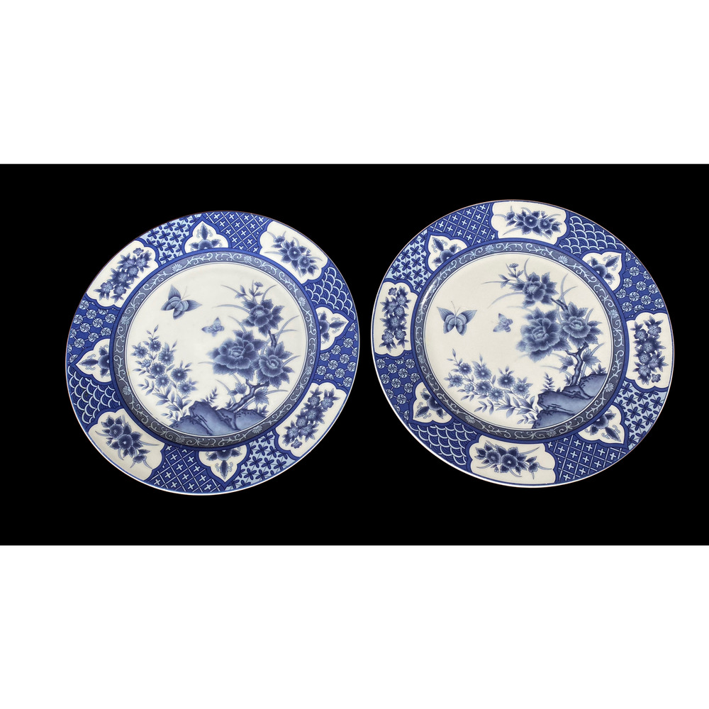 Set of 2 IMARI BLOSSOM Blue Japanese floral 10 3/4" Dinner Plates
